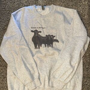 Gildan Gray Crewneck Sweater with Black Cow Graphic